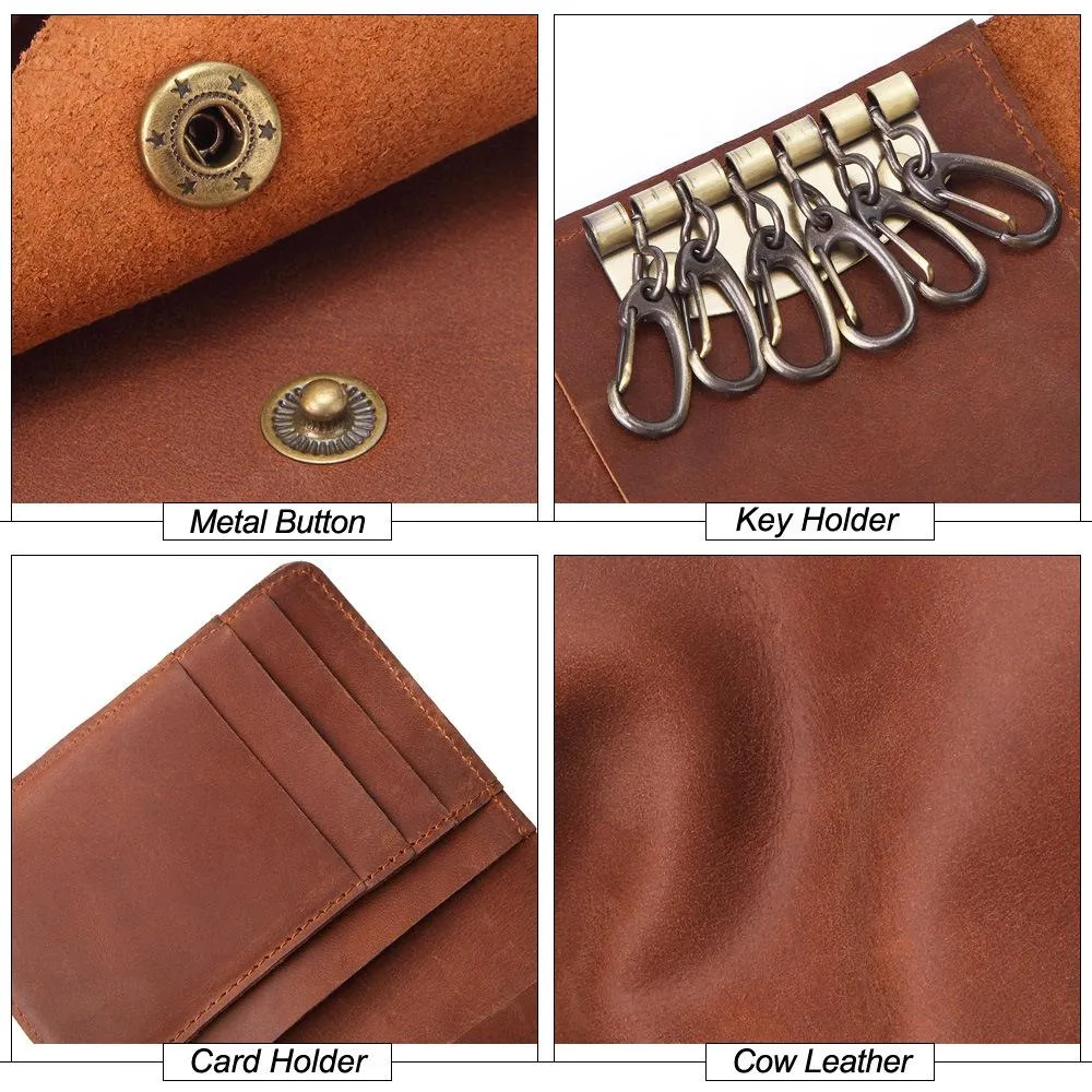 Vintage Brown Leather Men's Small Trifold Key Wallet Card Wallet billfold Wallet For Men