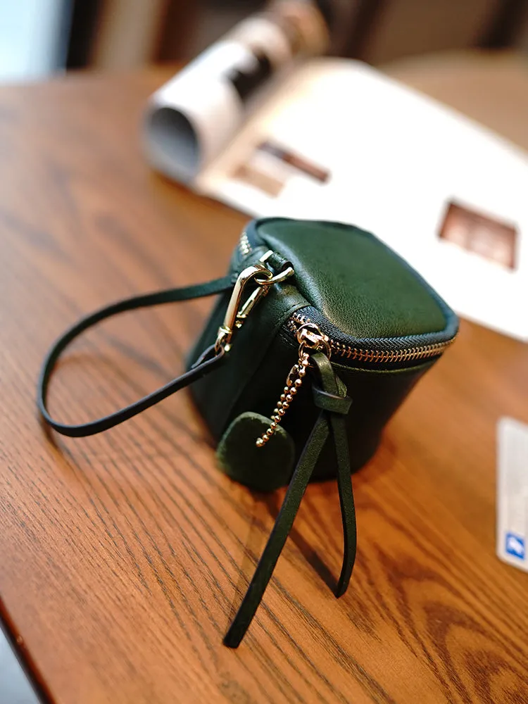 Vintage Brown Leather Wristlet Wallet Cube Zip Clutch Wallet Womens Tan Ladies Zip Around Wallets for Women