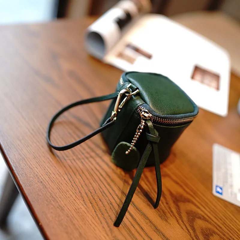 Vintage Brown Leather Wristlet Wallet Cube Zip Clutch Wallet Womens Tan Ladies Zip Around Wallets for Women