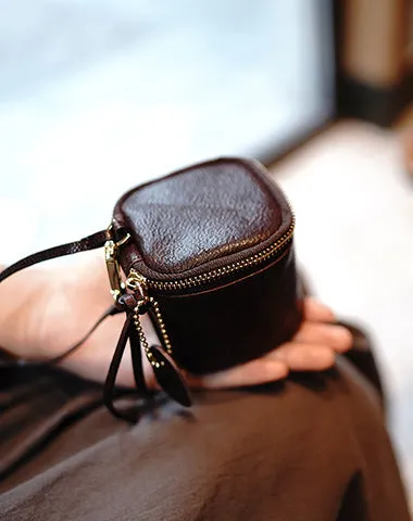 Vintage Brown Leather Wristlet Wallet Cube Zip Clutch Wallet Womens Tan Ladies Zip Around Wallets for Women