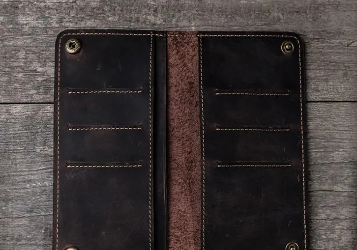 Vintage Cool Leather Long Wallets for men Bifold Men Long Wallets