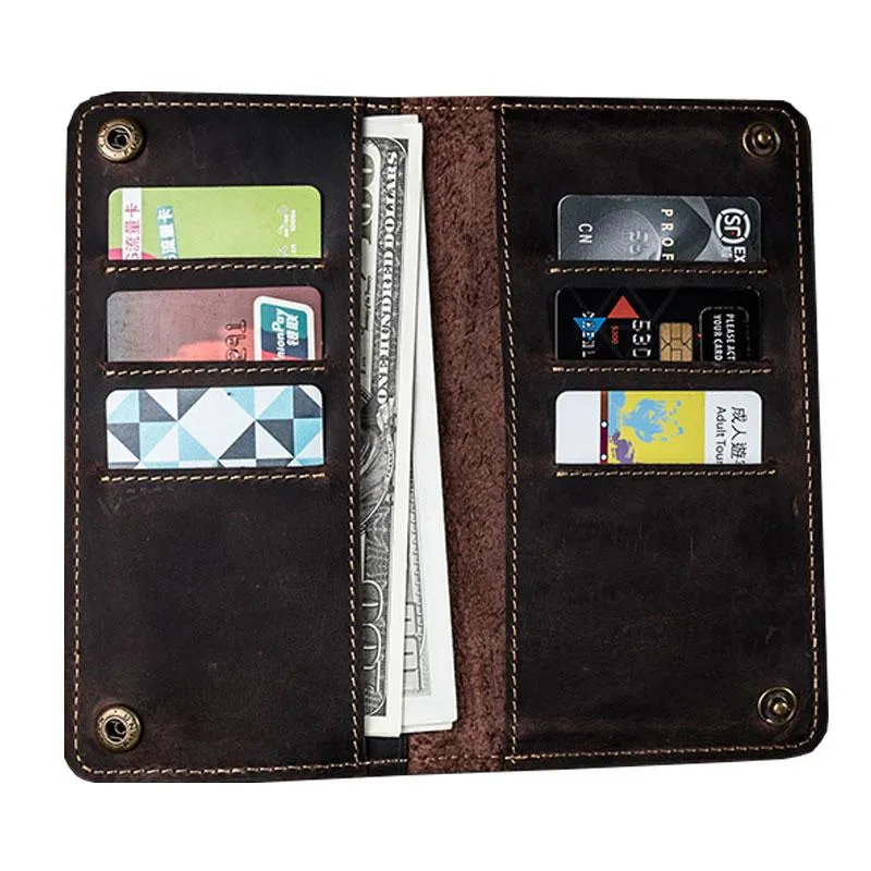 Vintage Cool Leather Long Wallets for men Bifold Men Long Wallets