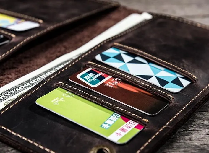 Vintage Cool Leather Long Wallets for men Bifold Men Long Wallets