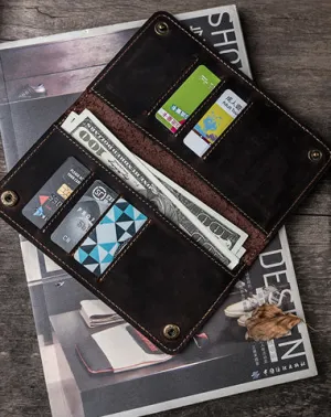 Vintage Cool Leather Long Wallets for men Bifold Men Long Wallets