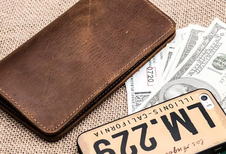 Vintage Cool Leather Long Wallets for men Bifold Men Long Wallets