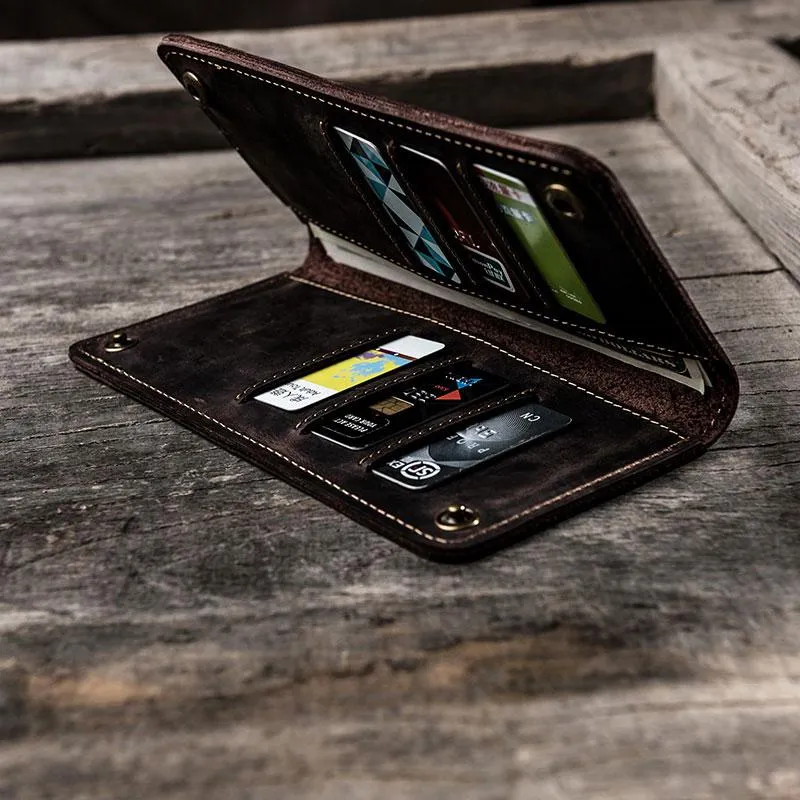 Vintage Cool Leather Long Wallets for men Bifold Men Long Wallets