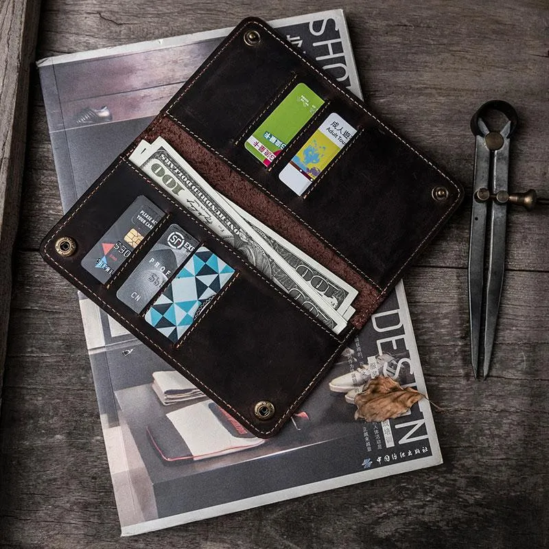 Vintage Cool Leather Long Wallets for men Bifold Men Long Wallets