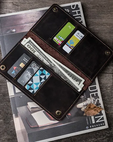 Vintage Cool Leather Long Wallets for men Bifold Men Long Wallets