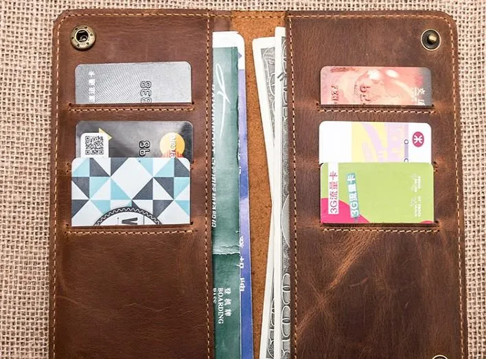 Vintage Cool Leather Long Wallets for men Bifold Men Long Wallets