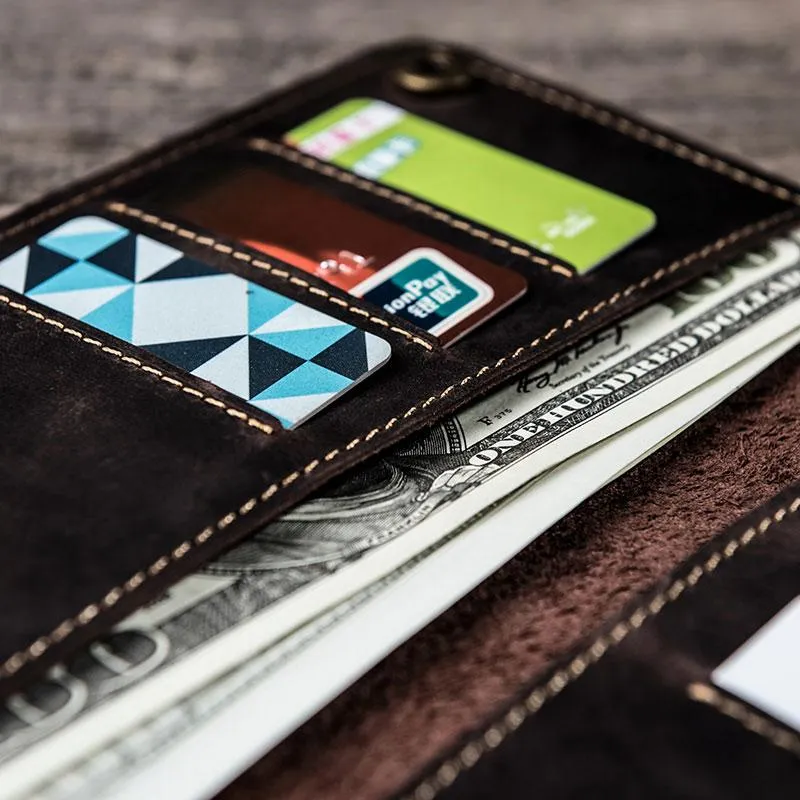 Vintage Cool Leather Long Wallets for men Bifold Men Long Wallets