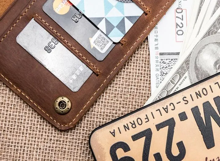 Vintage Cool Leather Long Wallets for men Bifold Men Long Wallets