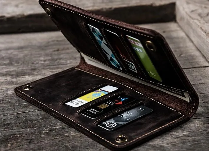 Vintage Cool Leather Long Wallets for men Bifold Men Long Wallets
