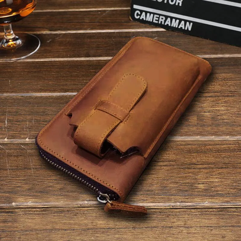Vintage Cool Mens Leather Long Wallet Clutch Wallet Phone Wallet for Men