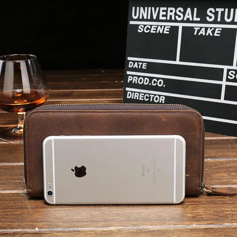 Vintage Cool Mens Leather Long Wallet Clutch Wallet Phone Wallet for Men