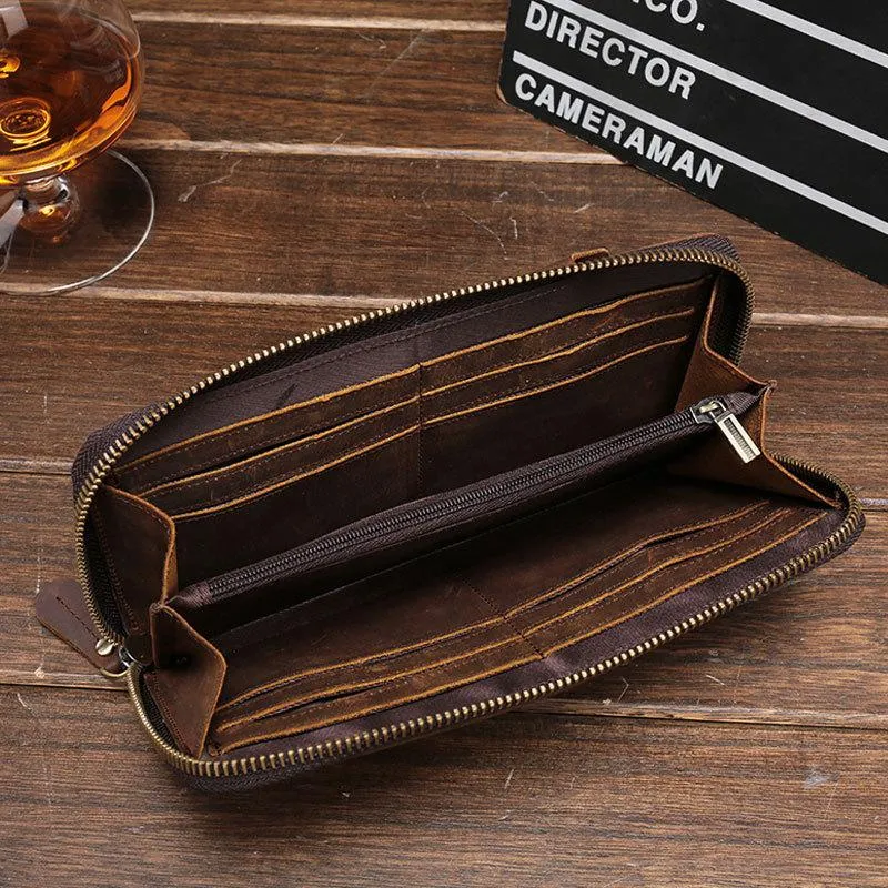 Vintage Cool Mens Leather Long Wallet Clutch Wallet Phone Wallet for Men