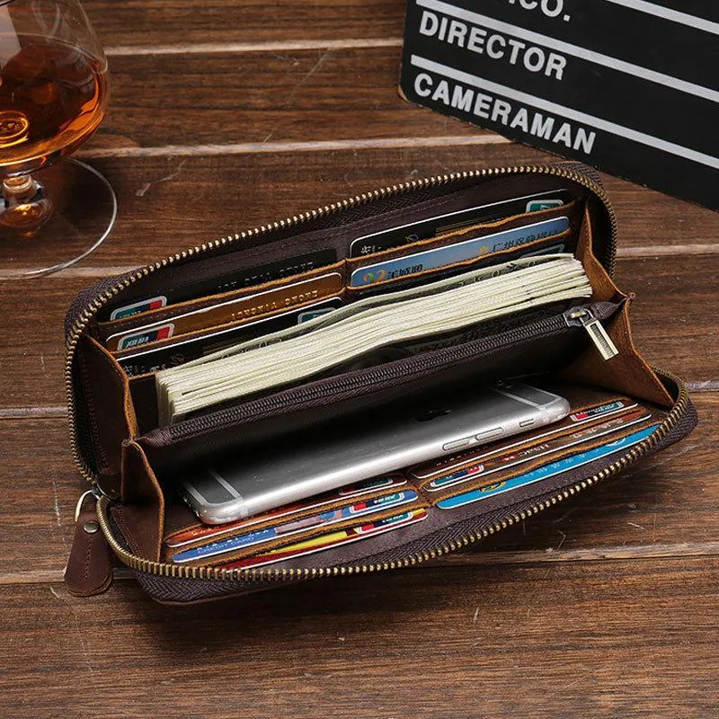 Vintage Cool Mens Leather Long Wallet Clutch Wallet Phone Wallet for Men