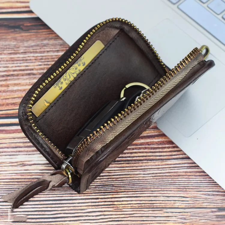 Vintage Embossed Brown Leather Men's Key Wallet Black Key Case Car Car Key Holder For Men