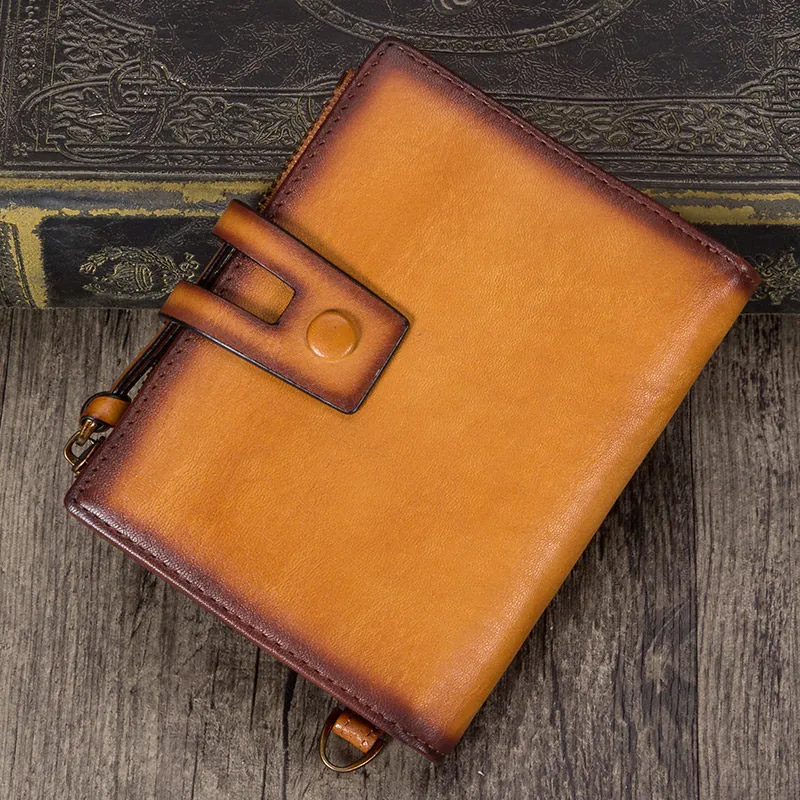 Vintage Gray Leather Small Wristlet Wallet Womens Billfold Wallet Bifold Small Wallet for Women