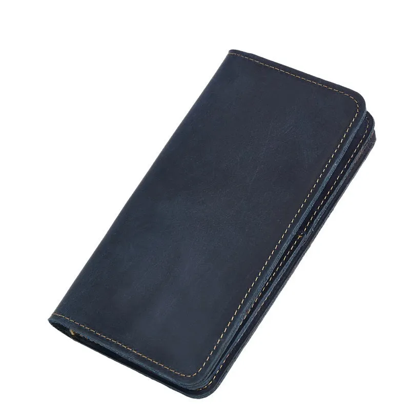 Vintage Leather Long Wallet for Men Bifold Coffee Wallet