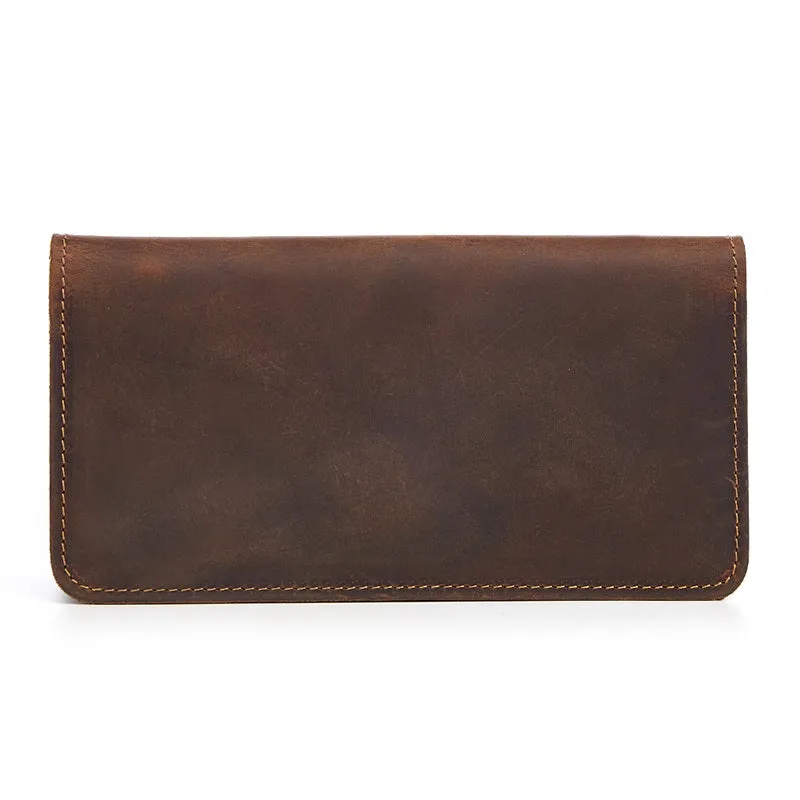 Vintage Leather Long Wallet for Men Bifold Coffee Wallet