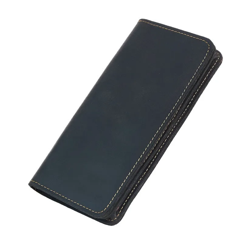 Vintage Leather Long Wallet for Men Bifold Coffee Wallet