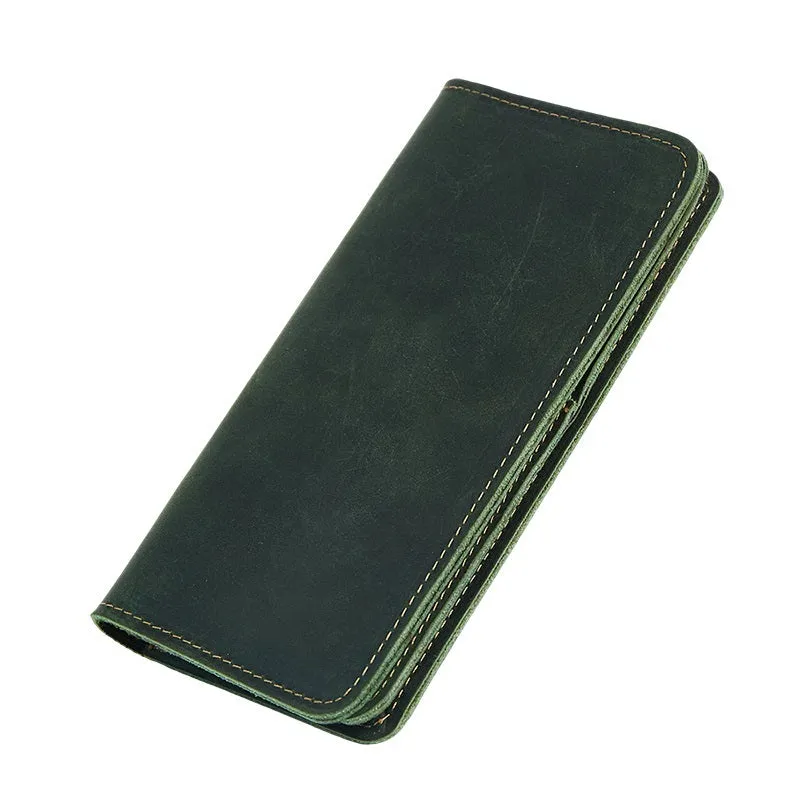 Vintage Leather Long Wallet for Men Bifold Coffee Wallet
