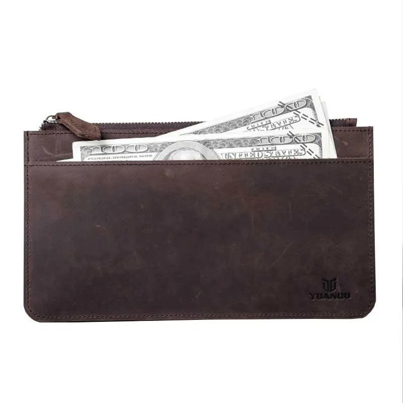 Vintage Leather Long Wallets for men Bifold Men Long Wallets