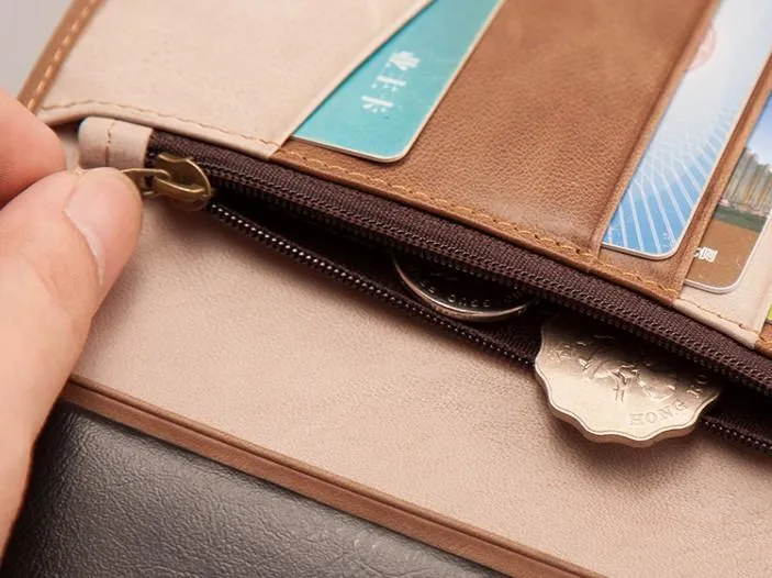Vintage Leather Men Small Slim Travel Wallet billfold Passport Wallet for Men