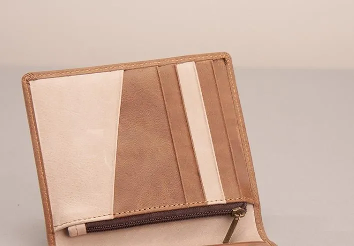 Vintage Leather Men Small Slim Travel Wallet billfold Passport Wallet for Men