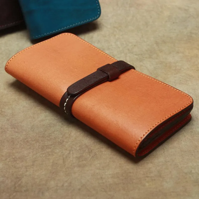 Vintage Leather Men's Bifold Long Wallet Black Brown Blue Long Wallet For Men