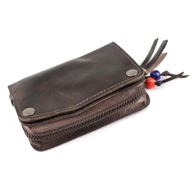 Vintage Leather Men's billfold Small Wallet Brown Key Wallet Card Wallet For Men