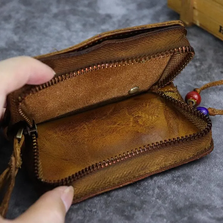Vintage Leather Men's billfold Small Wallet Brown Key Wallet Card Wallet For Men