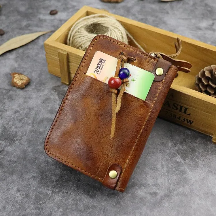 Vintage Leather Men's billfold Small Wallet Brown Key Wallet Card Wallet For Men
