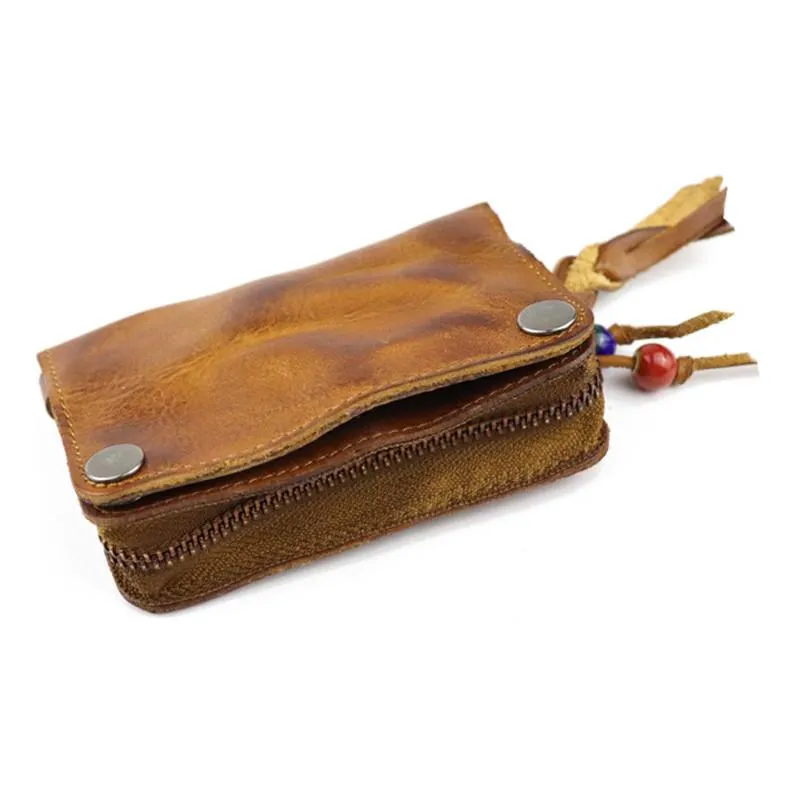 Vintage Leather Men's billfold Small Wallet Brown Key Wallet Card Wallet For Men