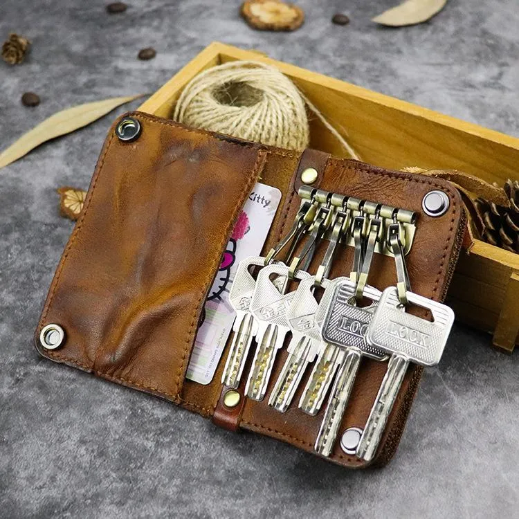 Vintage Leather Men's billfold Small Wallet Brown Key Wallet Card Wallet For Men