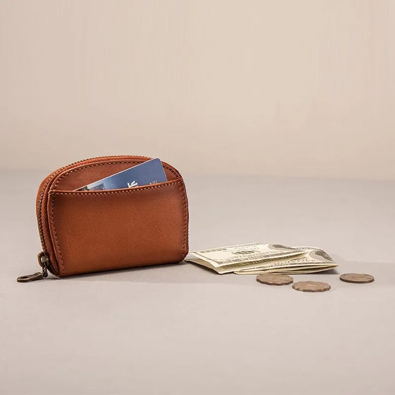 Vintage Leather Mens Small Wallet Zipper Card billfold Coin Wallet for Men