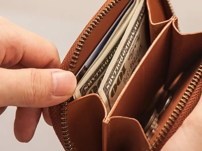 Vintage Leather Mens Small Wallet Zipper Card billfold Coin Wallet for Men