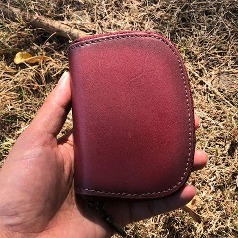 Vintage Leather Mens Small Wallet Zipper Card billfold Coin Wallet for Men