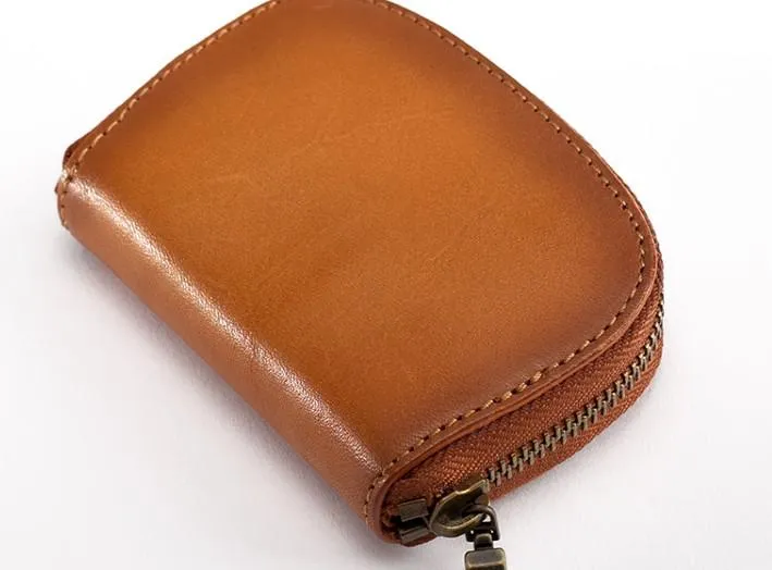 Vintage Leather Mens Small Wallet Zipper Card billfold Coin Wallet for Men