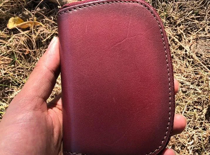 Vintage Leather Mens Small Wallet Zipper Card billfold Coin Wallet for Men
