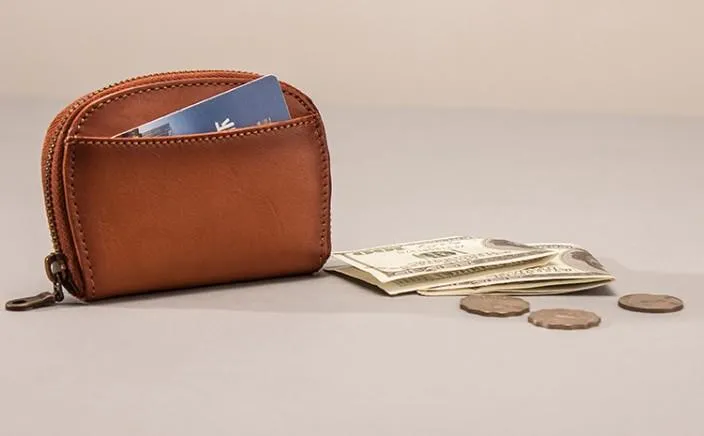 Vintage Leather Mens Small Wallet Zipper Card billfold Coin Wallet for Men