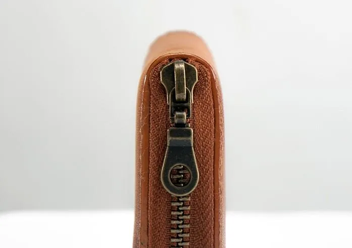 Vintage Leather Mens Small Wallet Zipper Card billfold Coin Wallet for Men