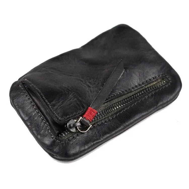 Vintage Leather Men's Zipper Small Wallet Coin Wallet Coin Holder for Men