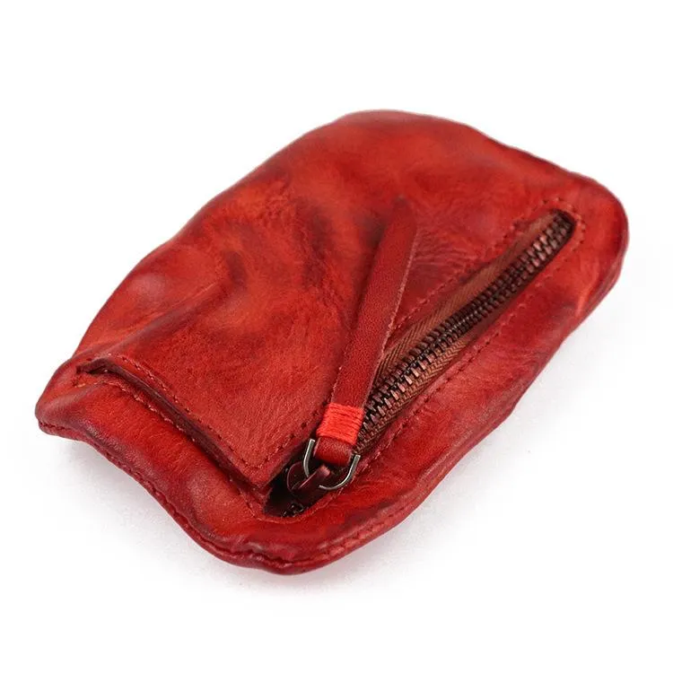 Vintage Leather Men's Zipper Small Wallet Coin Wallet Coin Holder for Men