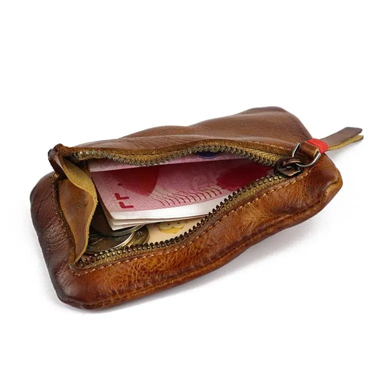 Vintage Leather Men's Zipper Small Wallet Coin Wallet Coin Holder for Men