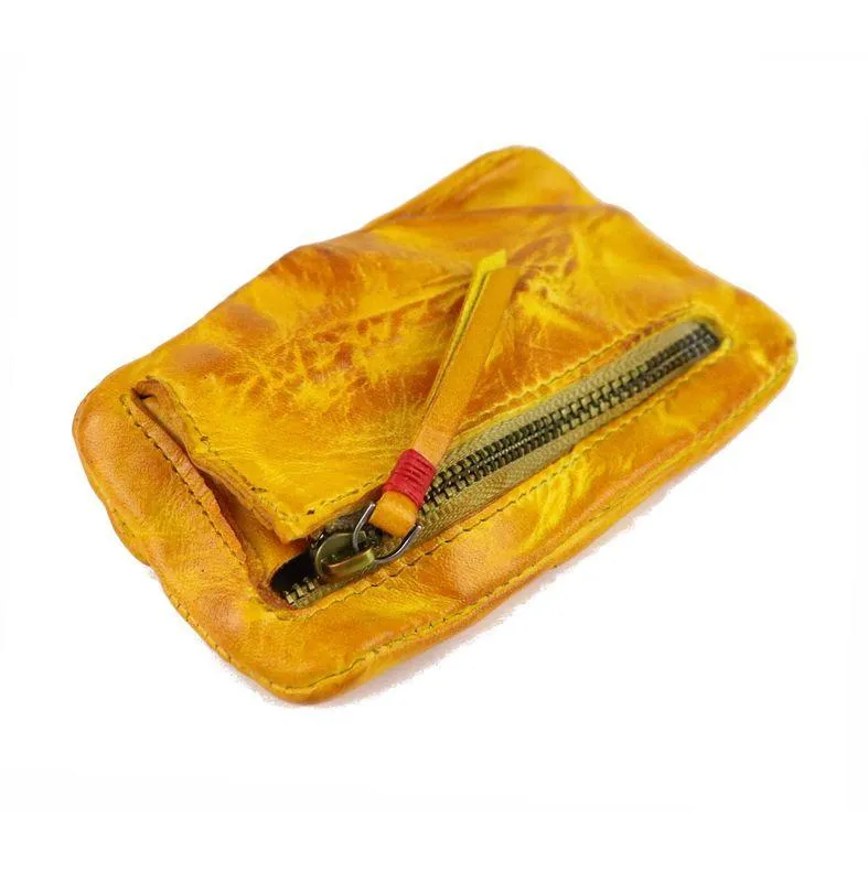 Vintage Leather Men's Zipper Small Wallet Coin Wallet Coin Holder for Men