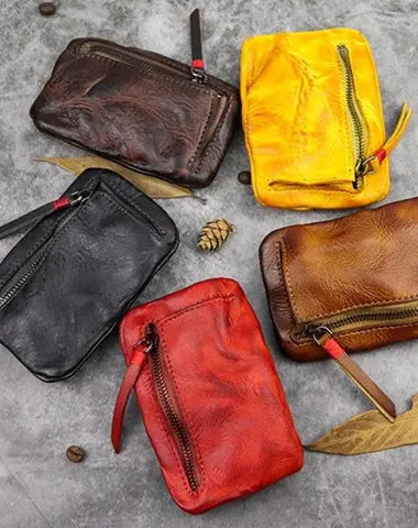 Vintage Leather Men's Zipper Small Wallet Coin Wallet Coin Holder for Men