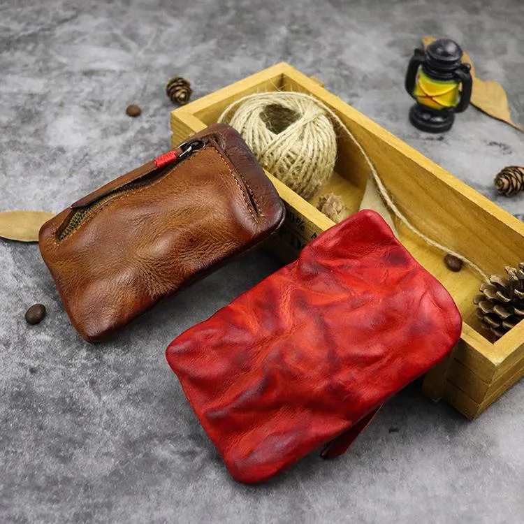 Vintage Leather Men's Zipper Small Wallet Coin Wallet Coin Holder for Men