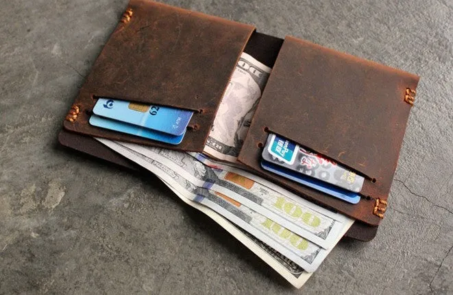 Vintage LEATHER Womens Small Wallet Bifold Leather billfold Wallet FOR Women