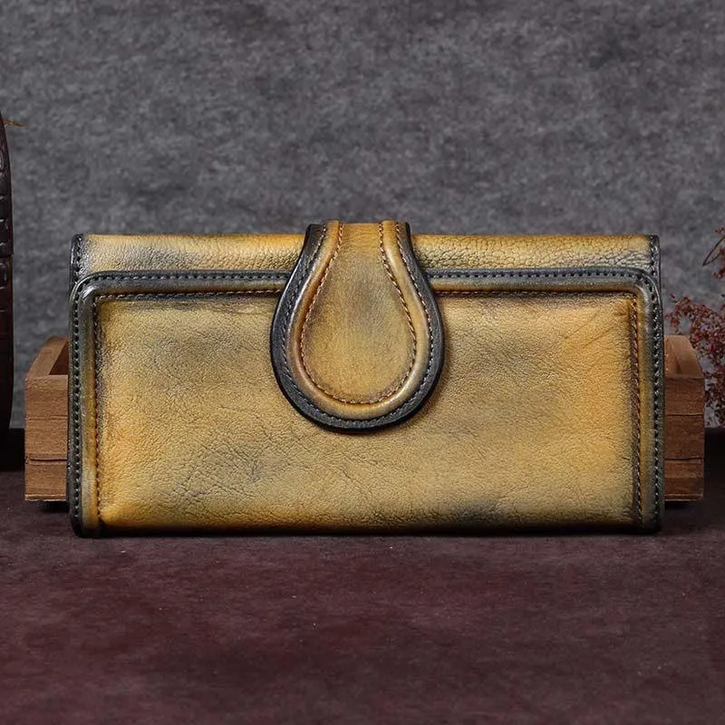 Vintage Purple Womens Long Bifold Wallet Brown Leather Wallet Red Clutch Wallet Purse